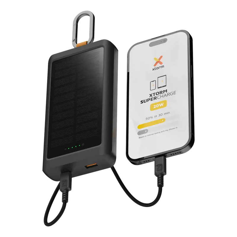 Go2 Powerbank 20W - 10.000 mAh met Solar en Lamp - Charcoal Black - Xtorm NL
