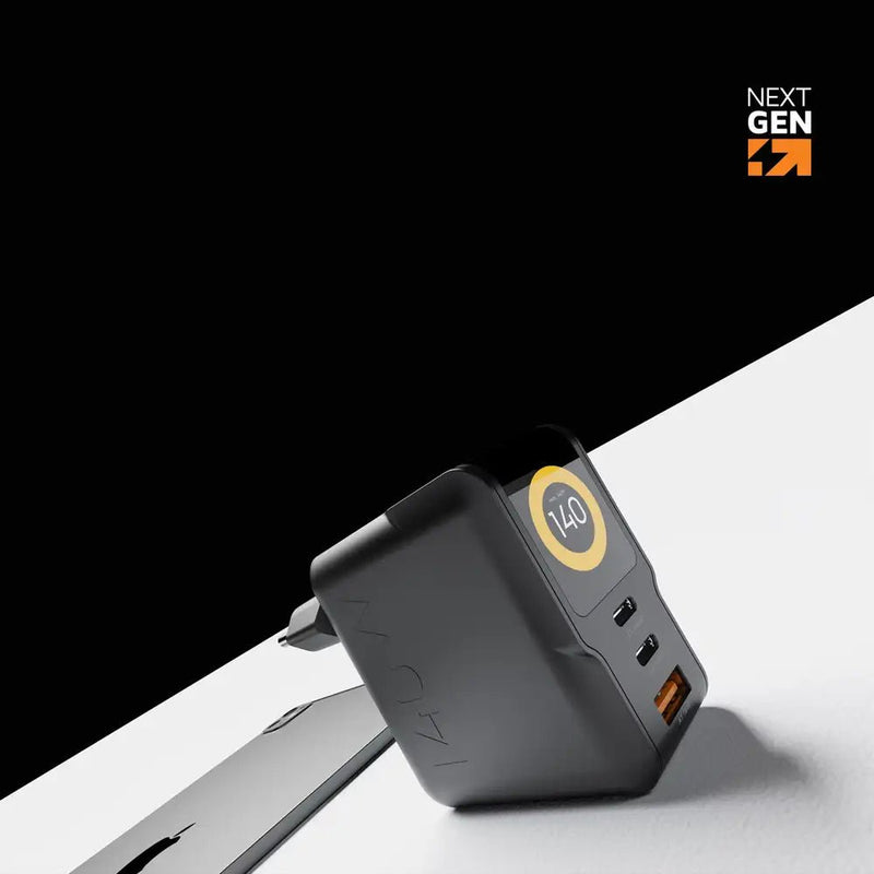 NextGen 140W Laptop Snellader - 3 poorten (2x USB-C PD + USB-A) - Midnight Black - Xtorm NL
